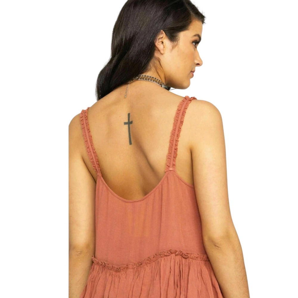 Shyanne Rust Tiered Ruffle Embroidered Tank Top - Picture 3 of 10